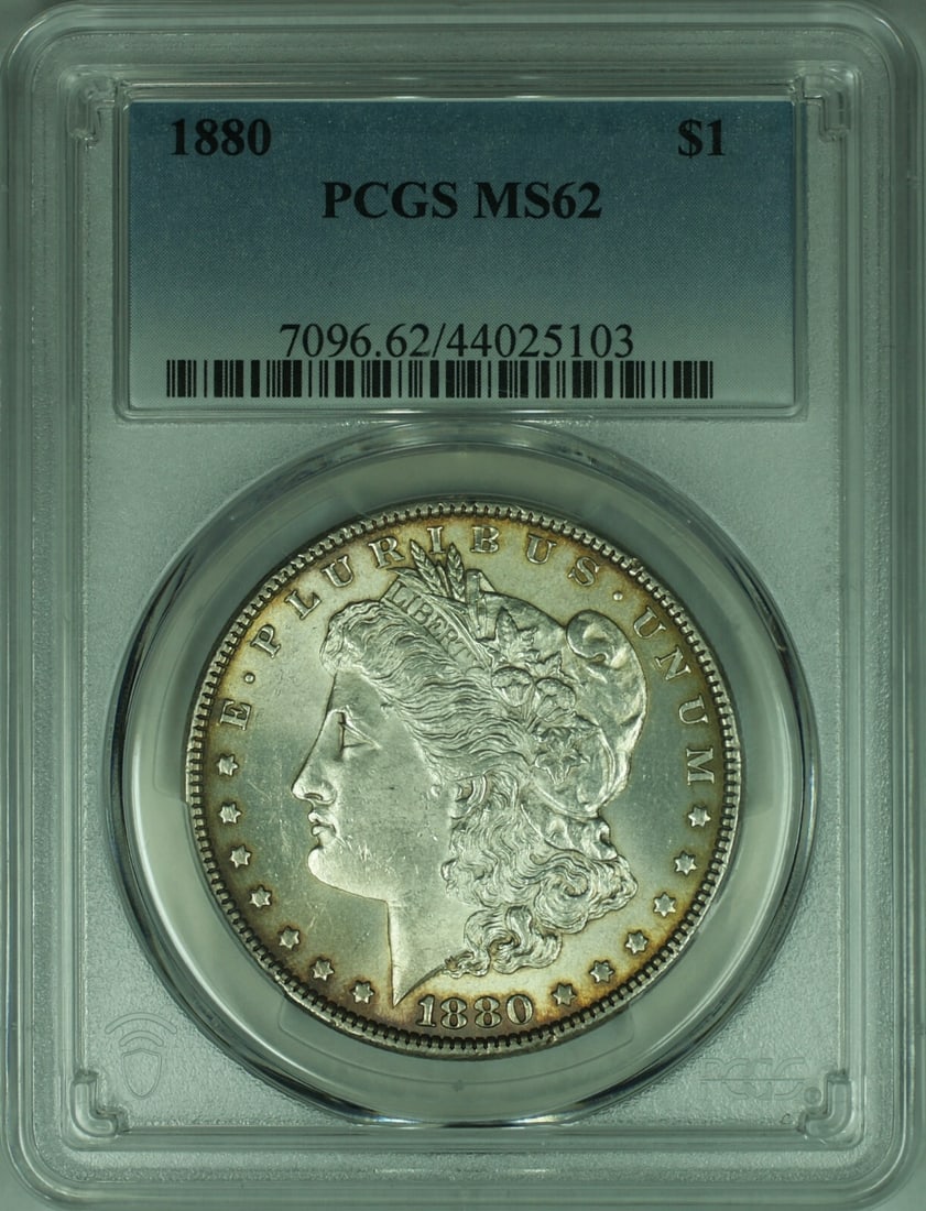 PCGS MS62 1880 Morgan Dollar Silver $1 Coin Lightly Toned Philadelphia Mint: PCGS MS62 1880 Morgan Dollar Silver $1 Coin Lightly Toned Philadelphia Mint This is an 1880 Morgan Silver Dollar $1 coin from the United States, certified by PCGS with a grade of MS-62. The coin is un