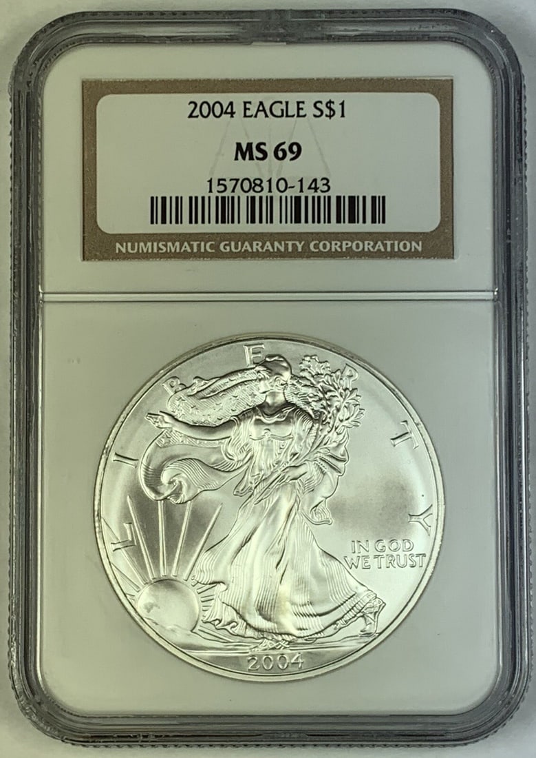 Set of 5 2004 Silver Eagle $1 Coins NGC MS 69 Certified (1 of 2)