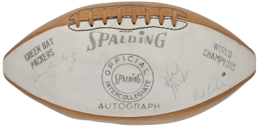 1961 Green Bay Packers Team Signed Football with Vince Lombardi Beckett Authenticated: 1961 Green Bay Packers Team Signed Football with Vince Lombardi Beckett Authenticated This authentic Spalding football is a remarkable collectible featuring the signatures of 13 members of the legenda
