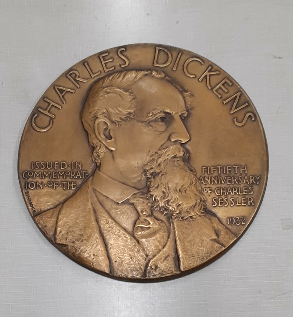 Set of 12 Charles Dickens Portrait Galvanos by John Sinnock 10 Inch: Set of 12 Charles Dickens Portrait Galvanos by John Sinnock 10 Inch This cast bronze obverse galvano features John Sinnock's portrait of Charles Dickens, commemorating the 50th anniversary of booksell