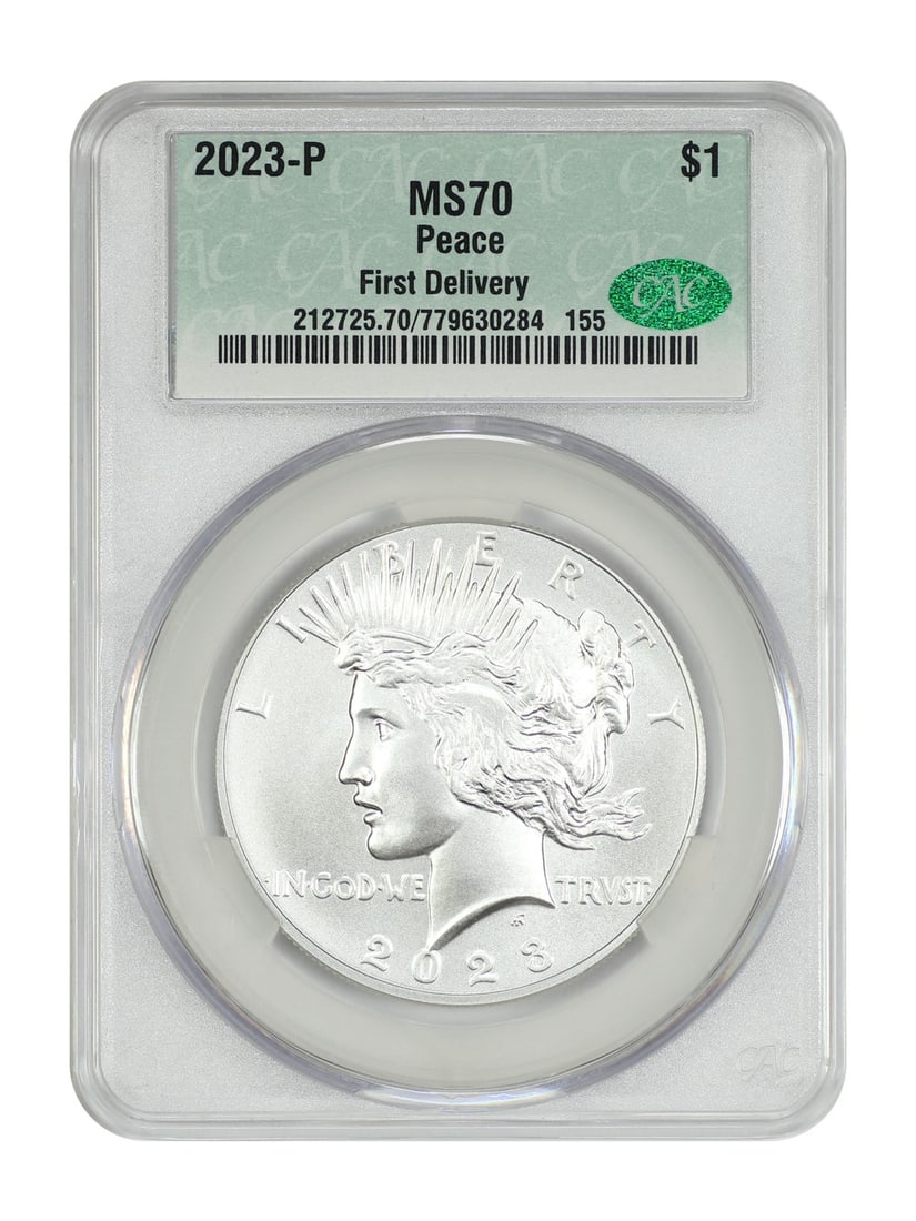 CACG MS70 Peace Dollar 2023 Philadelphia First Delivery $1 Coin (1 of 4)
