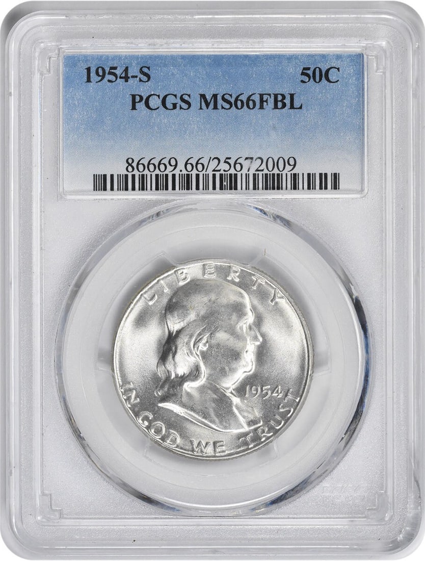 1954-S Franklin Half Dollar MS66FBL PCGS Uncirculated Silver Coin (1 of 4)