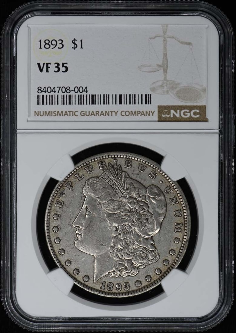 NGC VF35 1893 Morgan Silver Dollar from Philadelphia Mint: NGC VF35 1893 Morgan Silver Dollar from Philadelphia Mint This 1893 Morgan Dollar is a circulated coin graded VF35 by NGC. Minted in Philadelphia, it features the classic Morgan Dollar design and is c