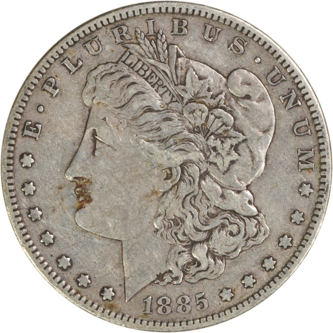 San Francisco Mint 1885 Morgan Dollar 90 Percent Silver VF Uncertified: San Francisco Mint 1885 Morgan Dollar 90 Percent Silver VF Uncertified This 1885-S Morgan Silver Dollar is a circulated coin graded as Choice Very Fine (VF). Struck at the San Francisco Mint, it is co