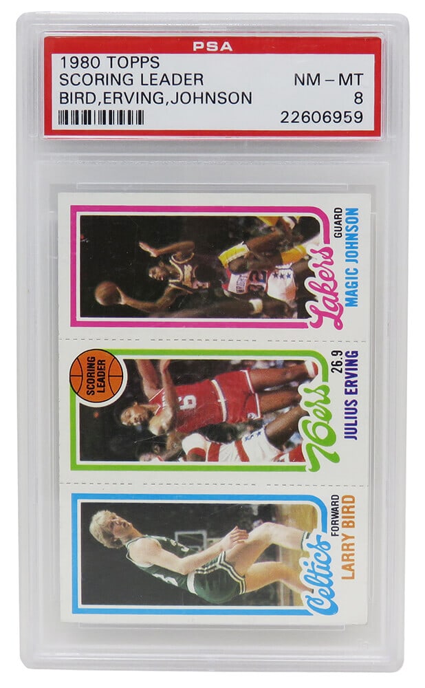 1980 Topps Larry Bird Magic Johnson Julius Erving PSA 8 Scoring Leaders Card (1 of 2)