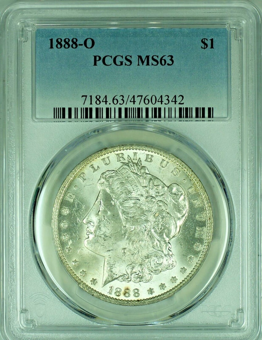 PCGS MS 63 1888-O Morgan Silver Dollar Uncirculated US Coin: PCGS MS 63 1888-O Morgan Silver Dollar Uncirculated US Coin This is an 1888-O Morgan Silver Dollar from the United States, featuring a composition of silver. The coin is uncirculated and has been grad