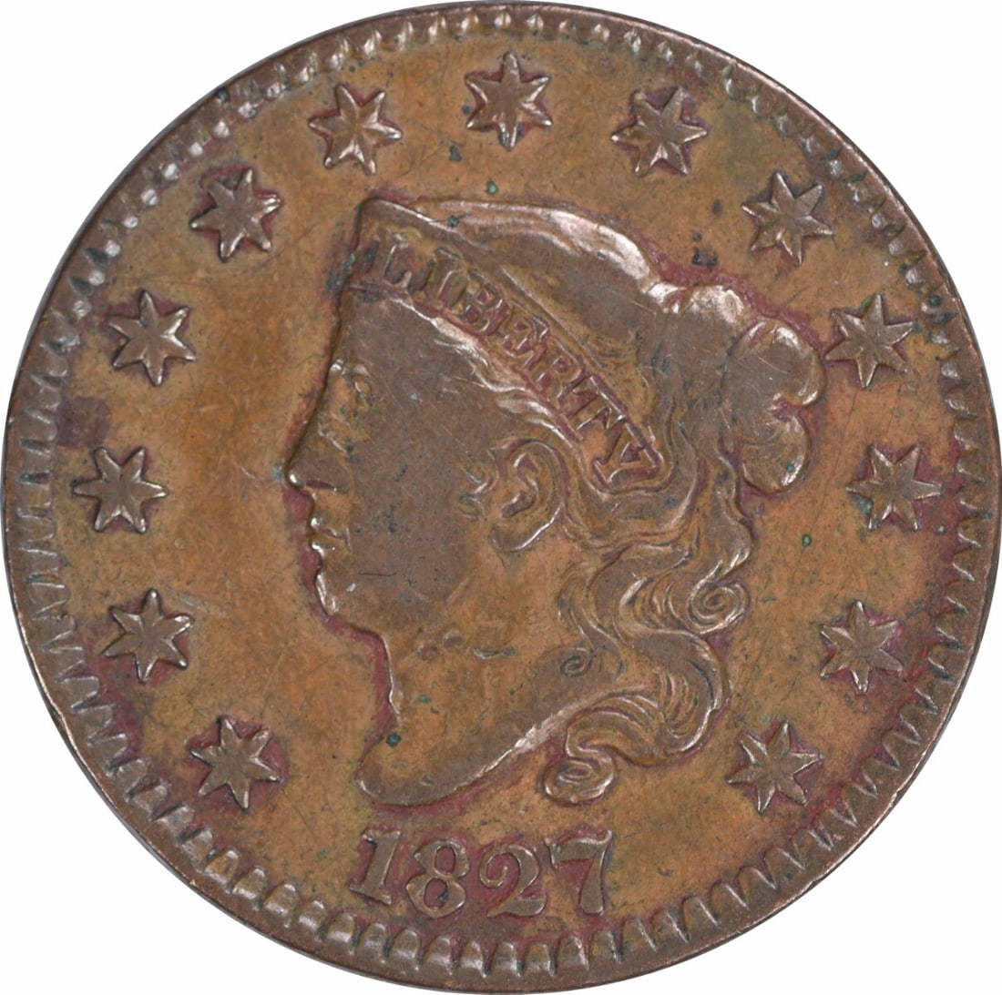 1827 Large Cent Coronet Head Copper Coin VF Uncertified (1 of 2)
