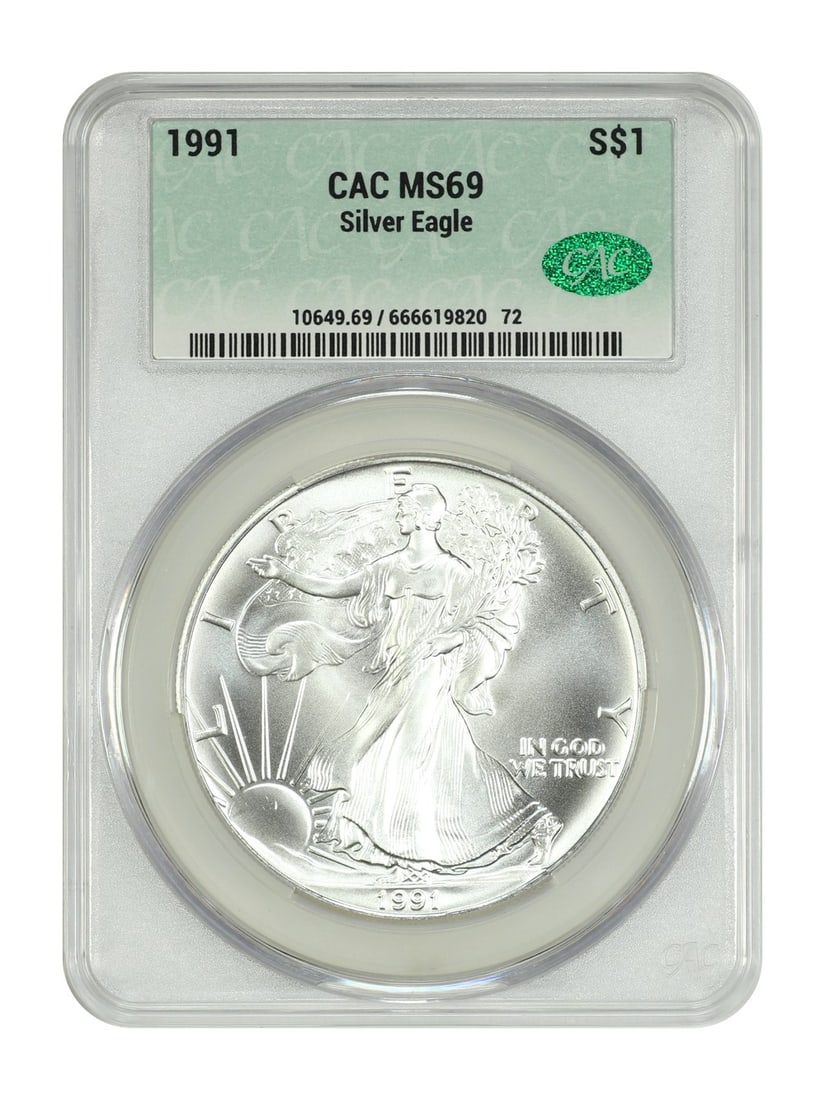 1991 Silver Eagle Dollar CACG MS69 Graded Uncirculated Coin (1 of 4)