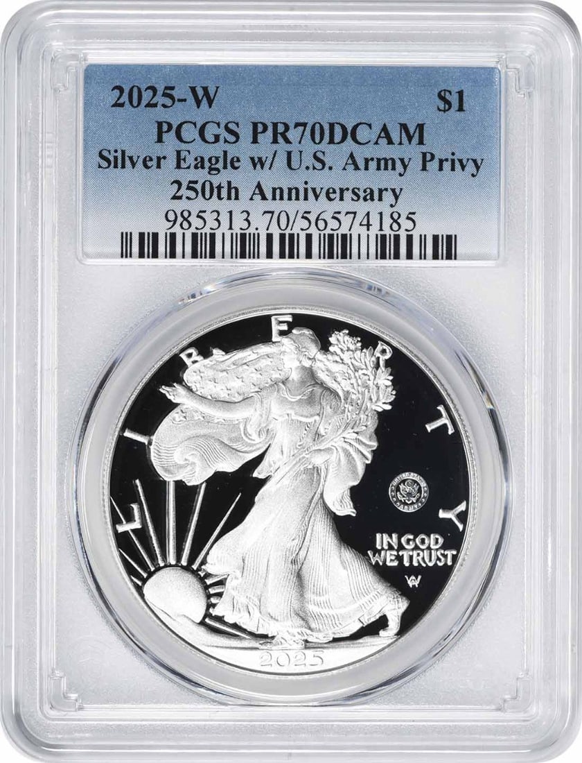 PCGS PR70DCAM 2025-W Proof Silver Eagle Army 250th Anniversary Dollar Coin (1 of 2)