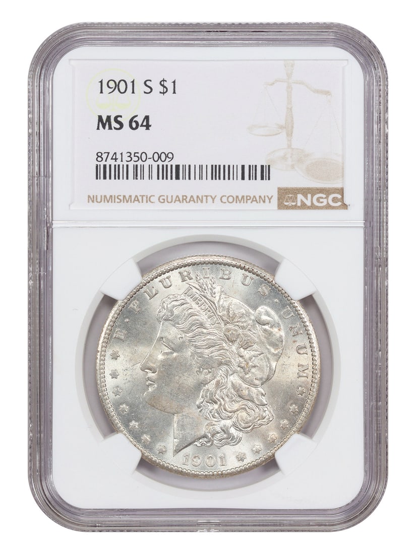 NGC MS64 1901 San Francisco Morgan Silver Dollar Key Date: NGC MS64 1901 San Francisco Morgan Silver Dollar Key Date This is a 1901-S Morgan Dollar graded MS64 by NGC. It is an uncirculated example from the San Francisco Mint, recognized as a better date with