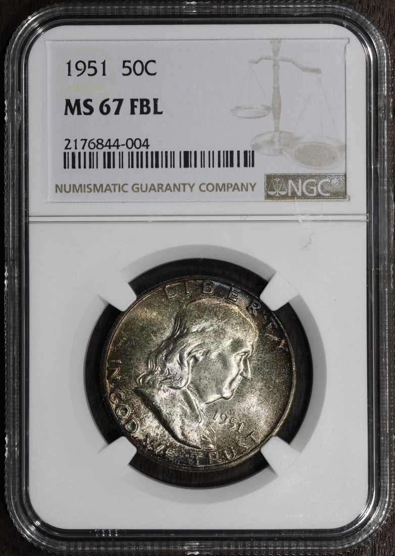 1951 NGC MS67 FBL Franklin Half Dollar Uncirculated Silver Coin (1 of 4)