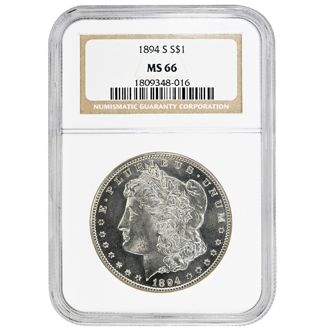 1894-S Morgan Silver Dollar NGC MS66 Semi Proof-Like Rare San Francisco Mint: 1894-S Morgan Silver Dollar NGC MS66 Semi Proof-Like Rare San Francisco Mint This 1894-S Morgan Dollar is a rare uncirculated coin graded MS66 by NGC. Struck at the San Francisco Mint, it features a b