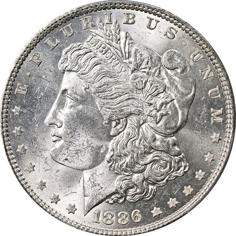 PCGS MS63 1886 Morgan Dollar VAM 1C 3 and 2 Clashed Reverse Silver Coin: PCGS MS63 1886 Morgan Dollar VAM 1C 3 and 2 Clashed Reverse Silver Coin This 1886-P Morgan Silver Dollar features the VAM 1C variety with a 3&2 clashed reverse. Certified by PCGS and graded MS63, this