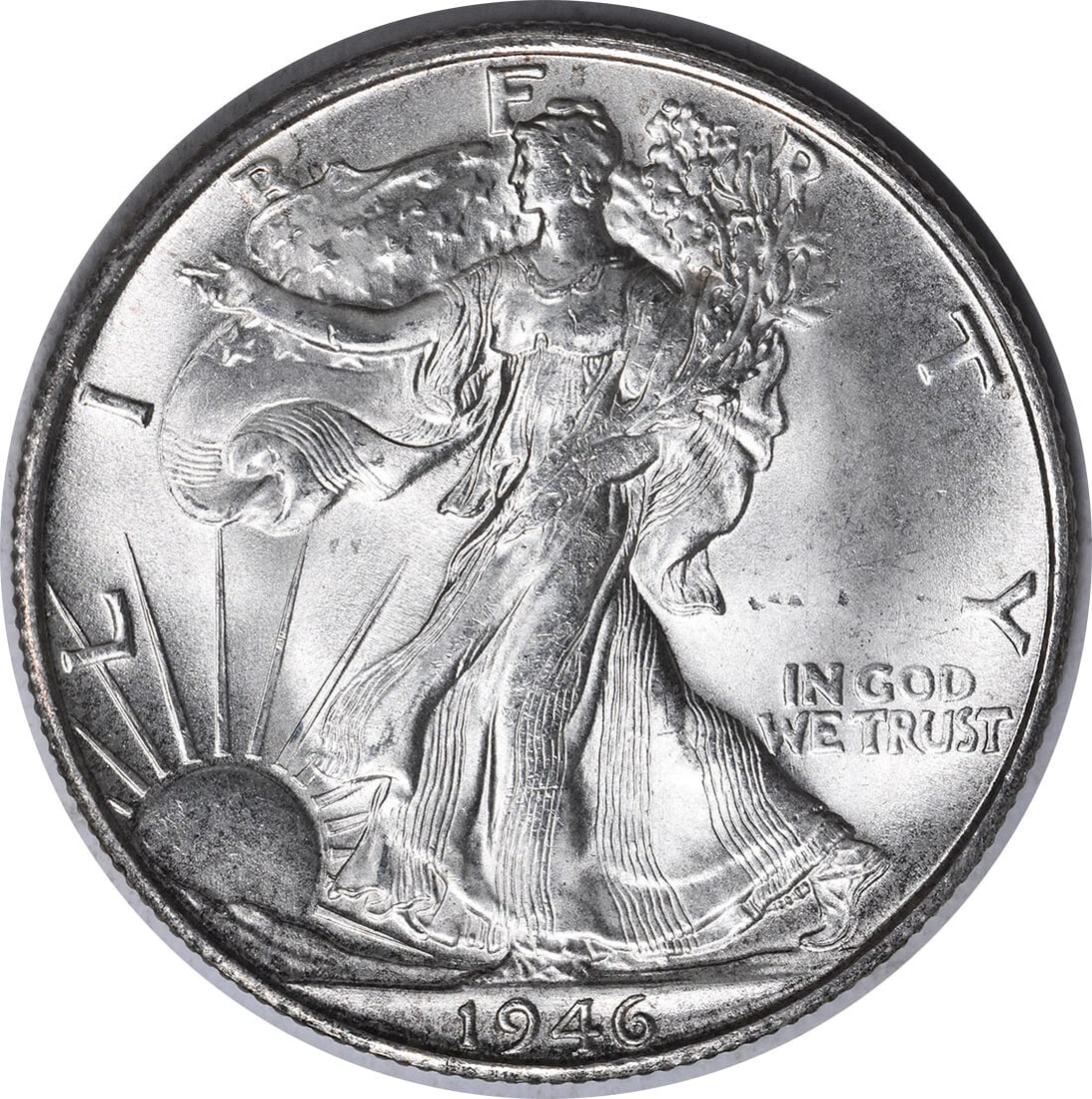 1946-S Walking Liberty Silver Half Dollar RPM1 Choice BU Uncertified: 1946-S Walking Liberty Silver Half Dollar RPM1 Choice BU Uncertified This 1946-S/S Walking Liberty Silver Half Dollar is an uncirculated coin in Choice BU+ condition. Minted in San Francisco, it boast