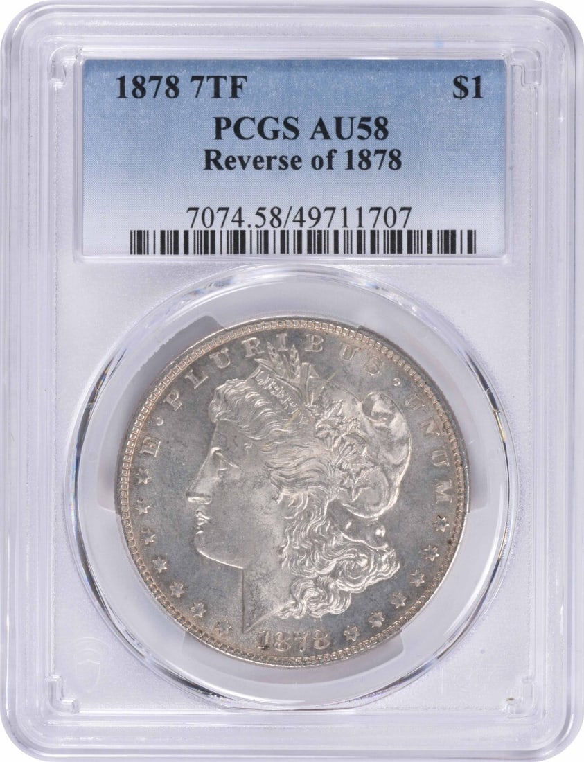 1878 Morgan Silver Dollar AU58 PCGS 90% Silver Philadelphia Mint: 1878 Morgan Silver Dollar AU58 PCGS 90% Silver Philadelphia Mint This 1878 Morgan Silver Dollar showcases the artistry of designer George T. Morgan. Struck in Philadelphia, this coin is composed of 90