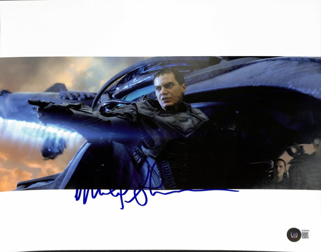 Michael Shannon Zod Signed 11x14 Photo Beckett Certified: Michael Shannon Zod Signed 11x14 Photo Beckett Certified This striking 11x14 color photograph features actor Michael Shannon as Zod from Batman Vs Superman, beautifully autographed in blue permanent m