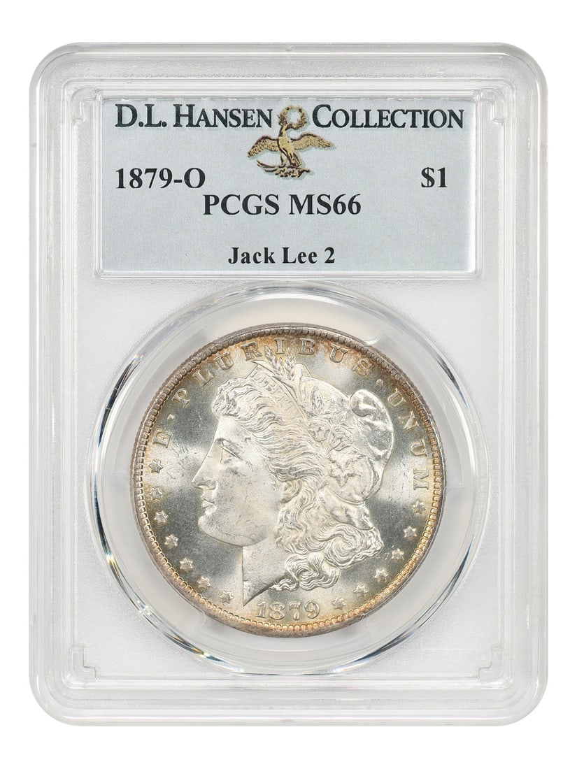 PCGS MS66 1879-O Morgan Silver Dollar ex D L Hansen Jack Lee 2: PCGS MS66 1879-O Morgan Silver Dollar ex D L Hansen Jack Lee 2 This 1879-O Morgan Dollar is a certified uncirculated coin graded MS66 by PCGS. Originating from the New Orleans Mint, this example is no