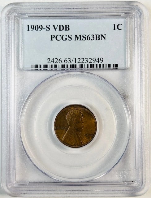 PCGS MS63 BN 1909 S VDB Lincoln Wheat Cent Copper Uncirculated: PCGS MS63 BN 1909 S VDB Lincoln Wheat Cent Copper Uncirculated This is a 1909 S VDB Lincoln Wheat Penny, certified by PCGS with a grade of MS 63 BN (Brown). The coin is uncirculated and composed of co