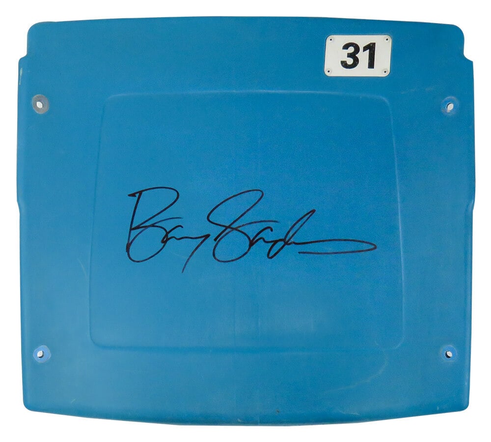 Barry Sanders Signed Detroit Lions Silverdome Seatback with COA: Barry Sanders Signed Detroit Lions Silverdome Seatback with COA This is a unique piece of sports memorabilia featuring a signed blue seatback from the Detroit Silverdome Stadium, personally autographe