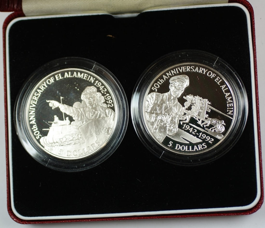 Set of 1992 Silver Proof 5 Dollar Coins Belize El Alamein Anniversary (1 of 1)