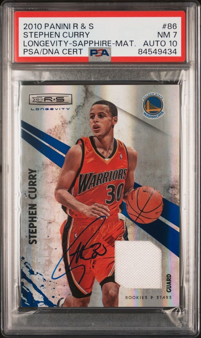2010 Panini Rookies Stars Longevity Sapphire Stephen Curry Signed Card PSA: 2010 Panini Rookies Stars Longevity Sapphire Stephen Curry Signed Card PSA This 2010 Panini Rookies and Stars Longevity Sapphire trading card features a signed autograph by NBA star Stephen Curry. It
