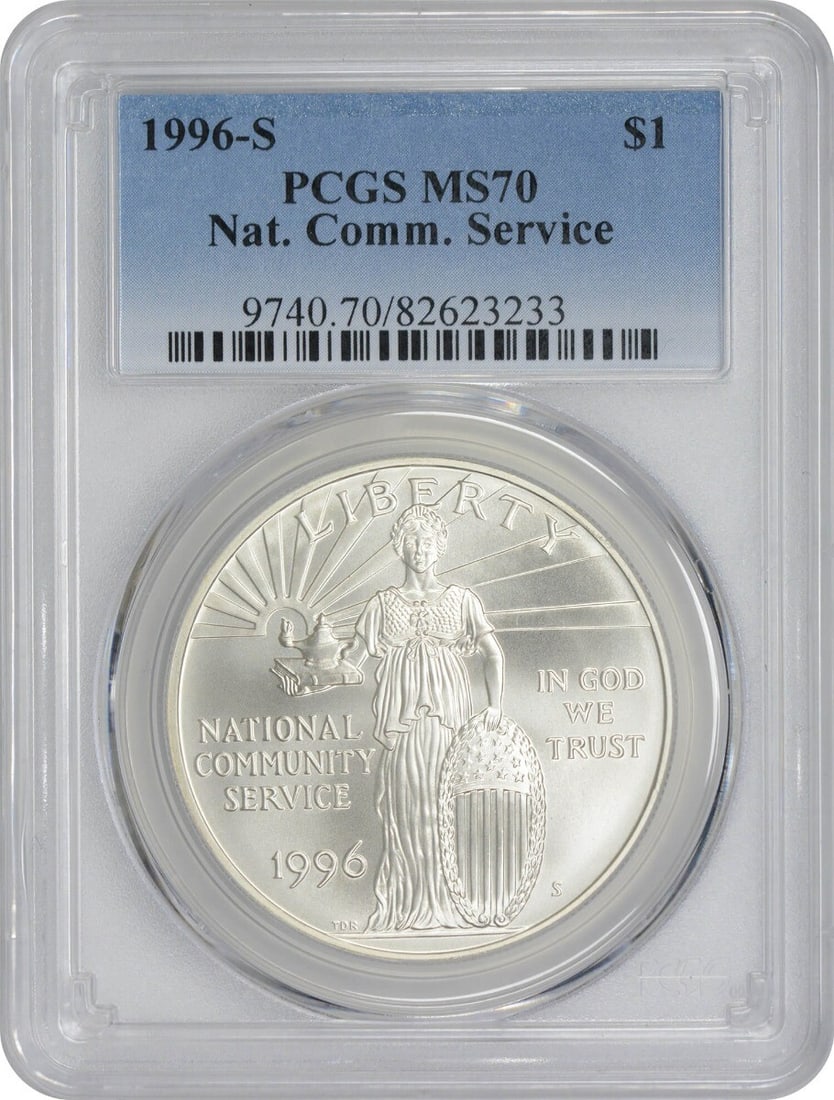 1996-S National Community Service Silver Dollar MS70 PCGS 90% Silver Commemorative (1 of 2)
