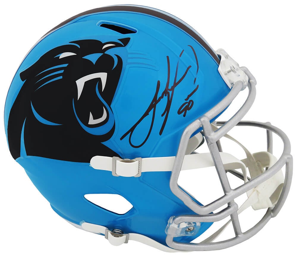 Julius Peppers Signed FLASH Riddell Full Size Helmet with COA: Julius Peppers Signed FLASH Riddell Full Size Helmet with COA This is a signed full-size speed replica helmet of Julius Peppers, a prominent player for the Carolina Panthers. The helmet features the t