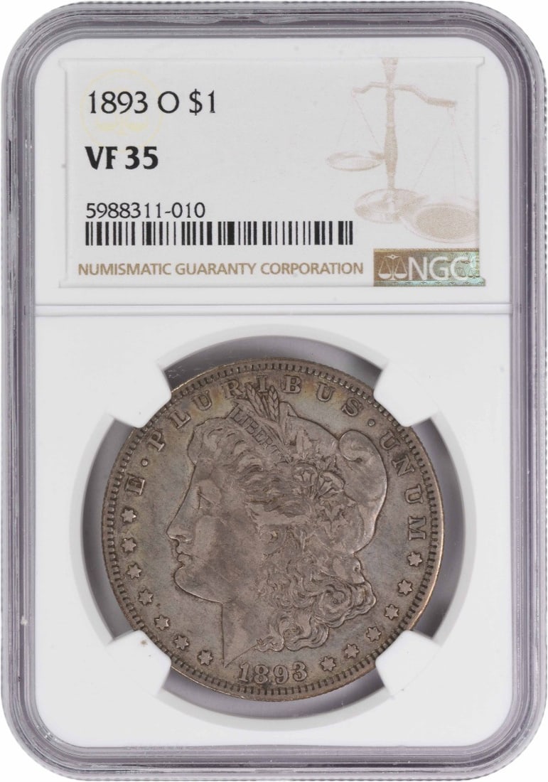 1893-O Morgan Silver Dollar VF35 NGC Certified Coin: 1893-O Morgan Silver Dollar VF35 NGC Certified Coin This 1893-O Morgan Silver Dollar is a captivating piece of numismatic history, certified by NGC with a grade of VF35. Struck in New Orleans, this co