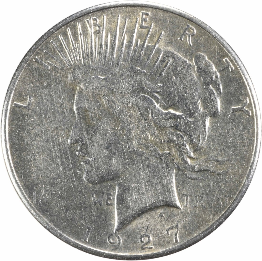 1927-S Peace Silver Dollar AU Uncertified 90% Silver Coin: 1927-S Peace Silver Dollar AU Uncertified 90% Silver Coin This 1927-S Peace Silver Dollar is an iconic coin, showcasing the artistry of designer Anthony de Francisci. Struck in San Francisco, this coi