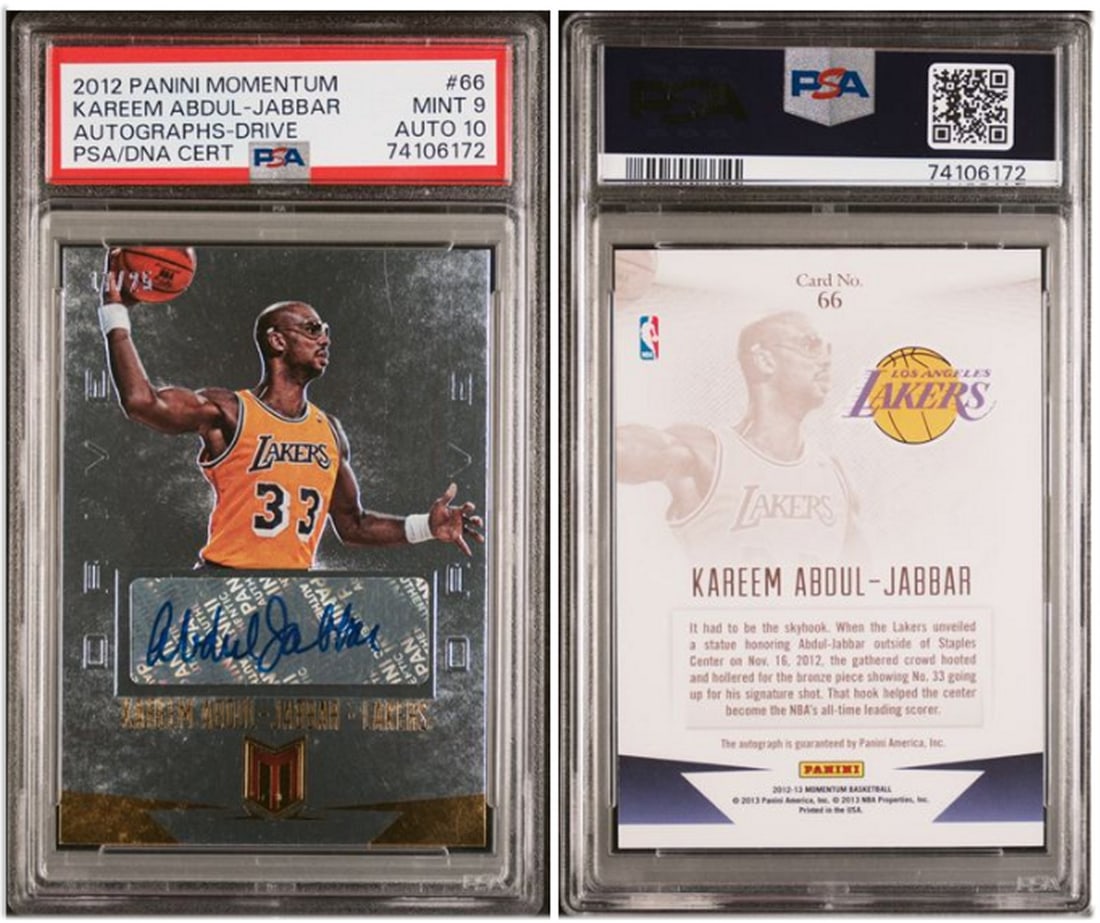 Kareem Abdul-Jabbar 2012 Panini Momentum Drive Autograph PSA 9 10 Serial #17 25 (1 of 1)