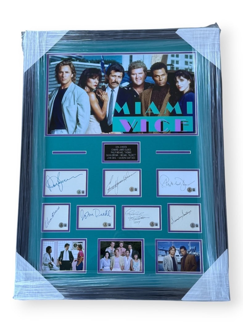 Framed Miami Vice Cast Signed Display Beckett Auth Johnson Olmos Thomas +4 (1 of 4)