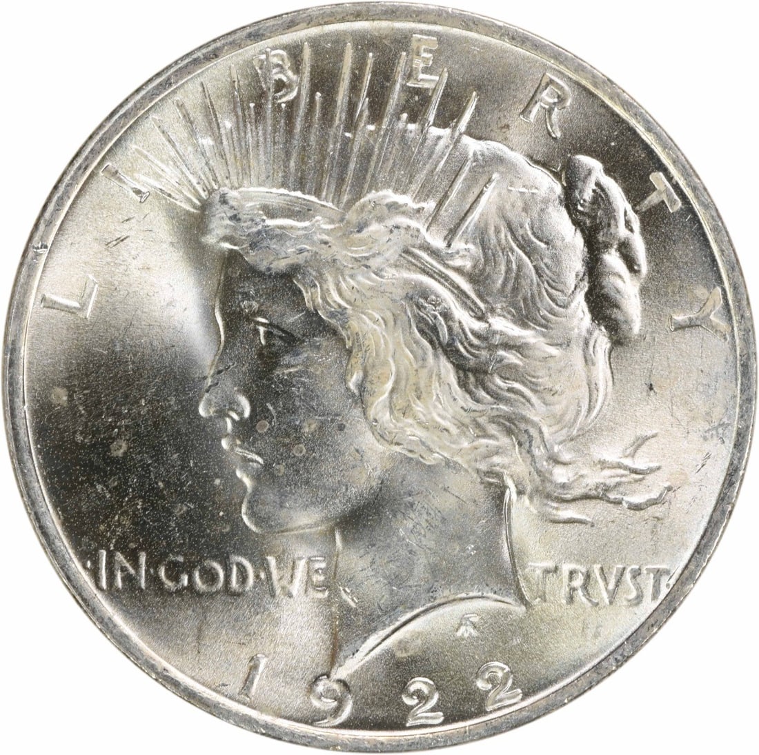1922 Peace Silver Dollar Choice BU Uncertified Coin: 1922 Peace Silver Dollar Choice BU Uncertified Coin This 1922 Peace Silver Dollar is an uncirculated coin in Choice BU condition, showcasing the iconic Peace design. It is composed of silver and has n