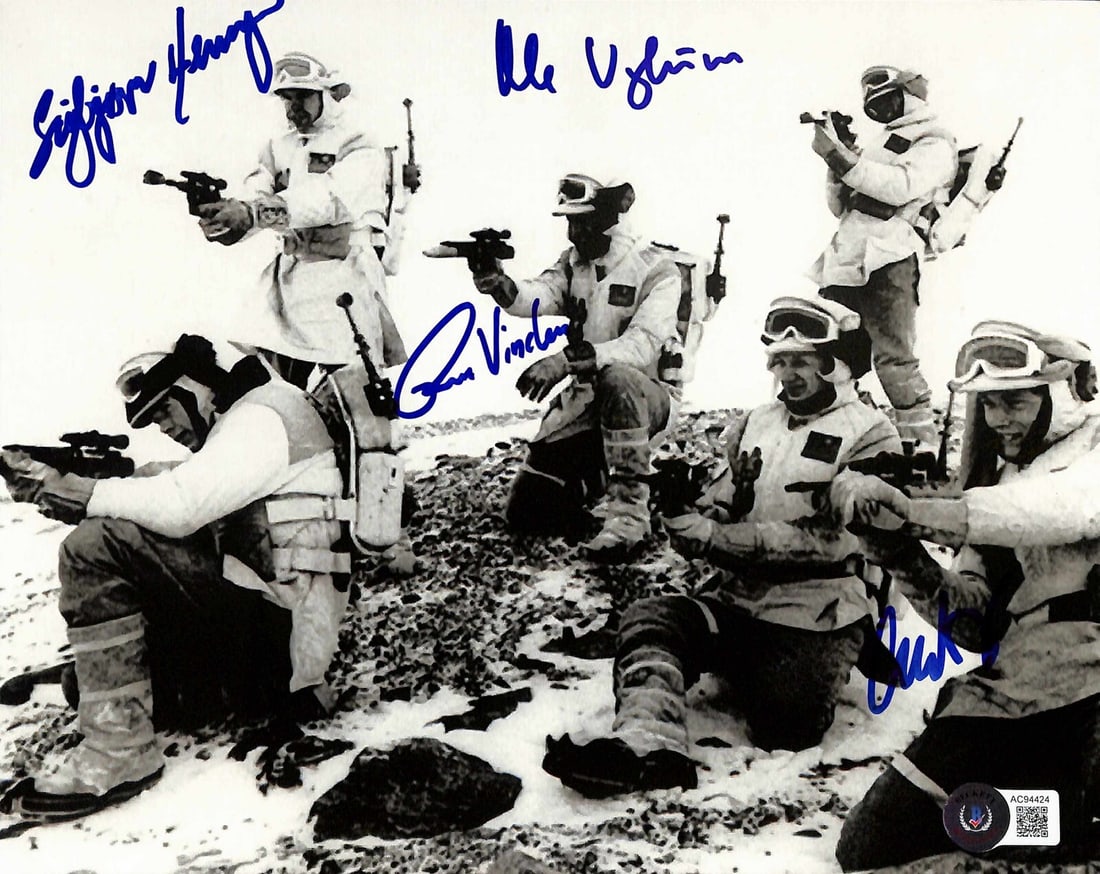 8x10 Signed Hoth Rebel Soldiers Photo Empire Strikes Back Beckett Authenticated: 8x10 Signed Hoth Rebel Soldiers Photo Empire Strikes Back Beckett Authenticated This is an original 8x10 color photograph from Star Wars: The Empire Strikes Back featuring the Hoth Rebel Troopers. The