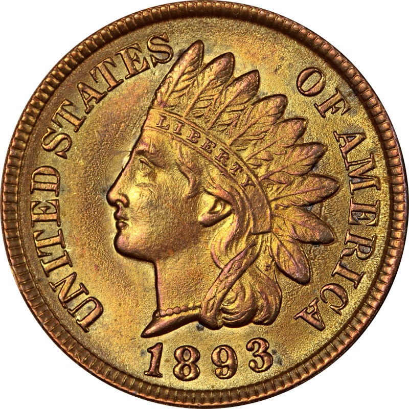 1893 Indian Cent Copper Coin Gemmy Uncirculated: 1893 Indian Cent Copper Coin Gemmy Uncirculated This 1893 Indian Cent showcases a GEMMY quality, highlighting its impressive visual appeal. The coin is composed of copper and is classified as circulat