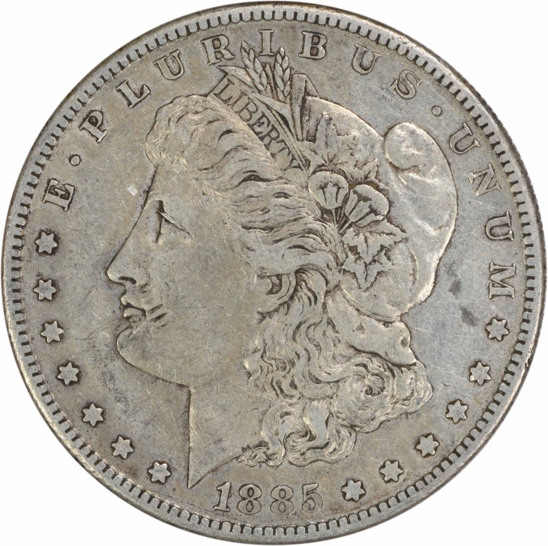 EF 1885 San Francisco Morgan Dollar 90 Percent Silver Uncertified: EF 1885 San Francisco Morgan Dollar 90 Percent Silver Uncertified This 1885-S Morgan Silver Dollar was minted in San Francisco and designed by George T. Morgan. Composed of 90% silver and 10% copper,