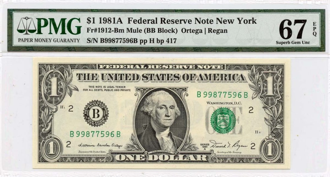 1981A $1 Federal Reserve Note NY Fr# 1912-Bm PMG Gem67 EPQ (1 of 2)