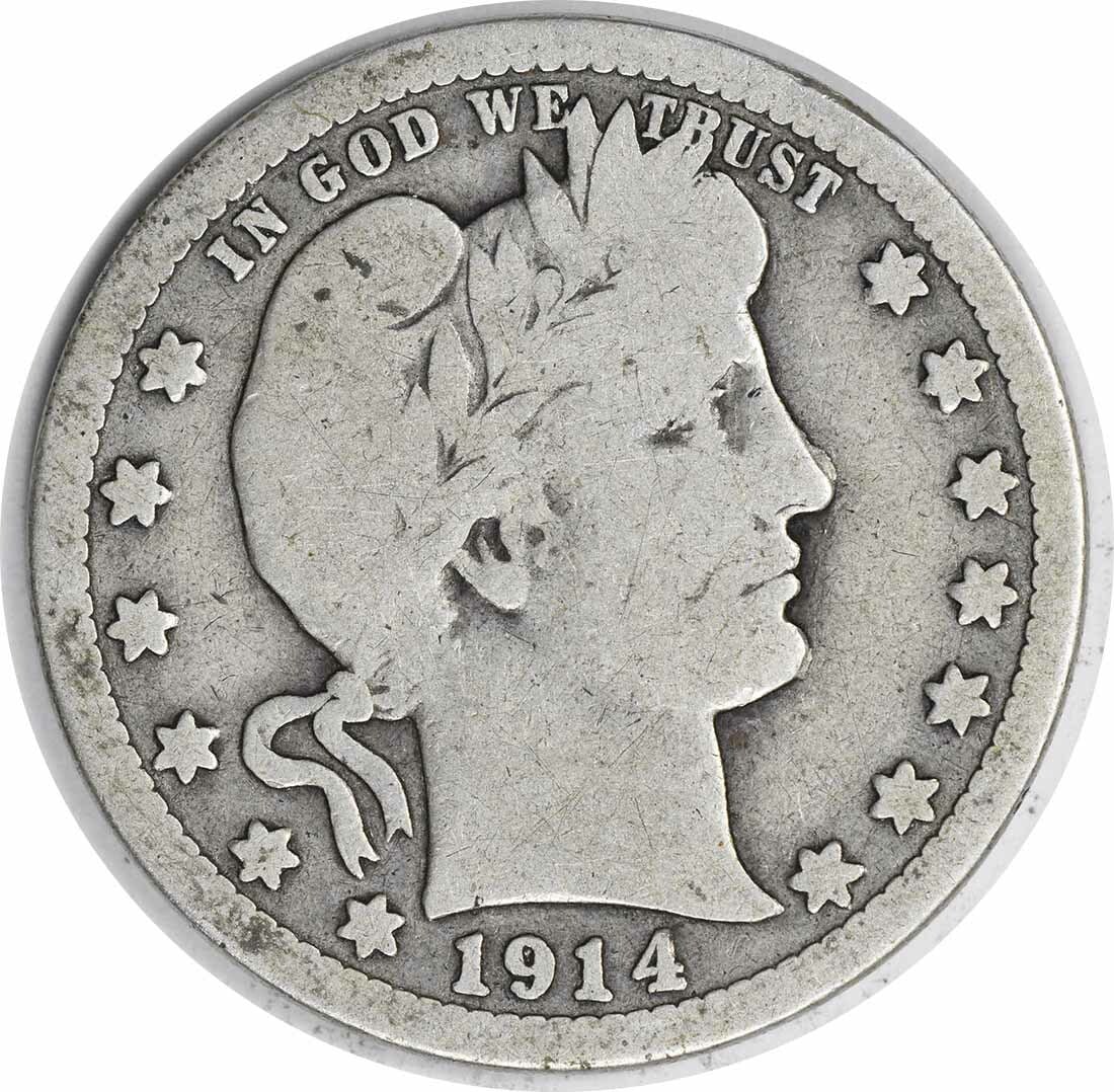 1914-S Barber Silver Quarter 90% Silver VG Uncertified San Francisco: 1914-S Barber Silver Quarter 90% Silver VG Uncertified San Francisco This 1914-S Barber Silver Quarter is a classic collectible coin, featuring the iconic design by Charles E. Barber. It is from the S