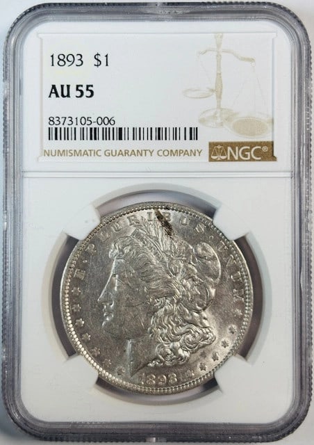 NGC AU 55 1893 US Morgan Silver Dollar Coin (1 of 2)
