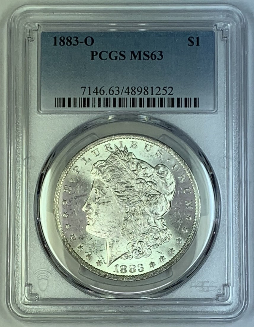 PCGS MS 63 1883-O Morgan Silver Dollar Uncirculated Certified: PCGS MS 63 1883-O Morgan Silver Dollar Uncirculated Certified This is an 1883-O Morgan Silver Dollar coin certified by PCGS with a grade of MS 63. The coin is uncirculated and composed of silver, orig
