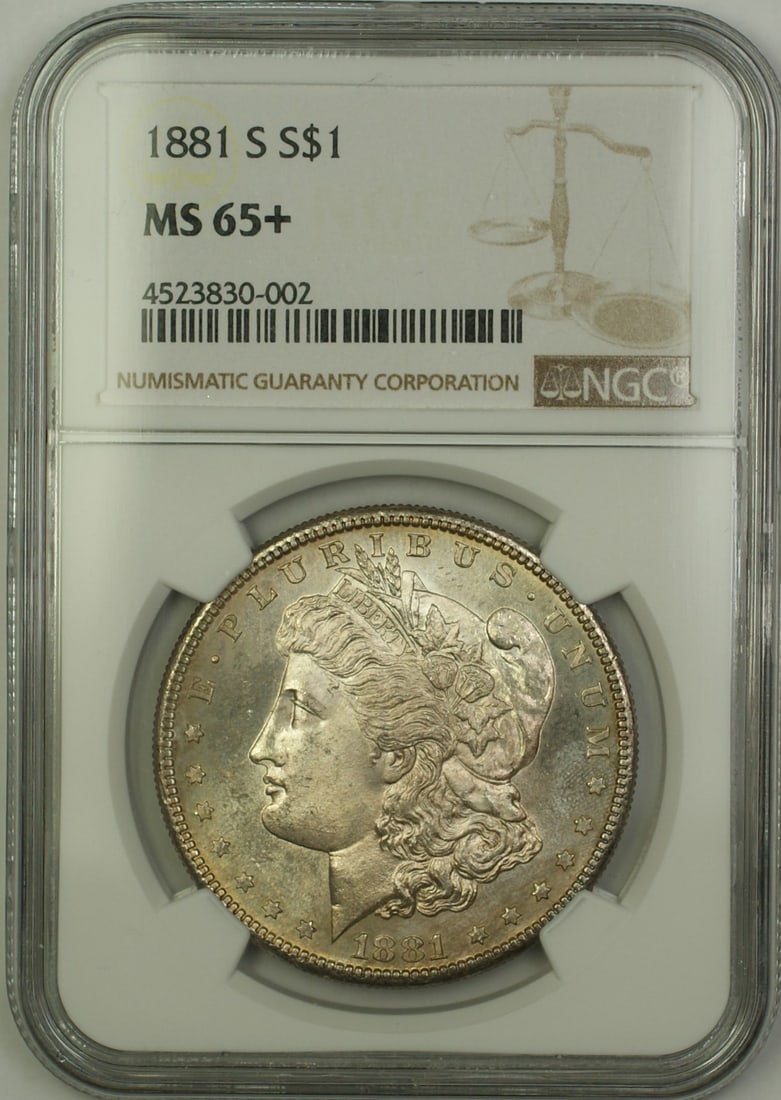NGC MS-65 Plus 1881 San Francisco Morgan Dollar Light Toning Silver $1 Coin: NGC MS-65 Plus 1881 San Francisco Morgan Dollar Light Toning Silver $1 Coin This 1881-S Morgan Silver Dollar is an uncirculated coin certified by NGC with a grade of MS 65+. It features a lightly tone