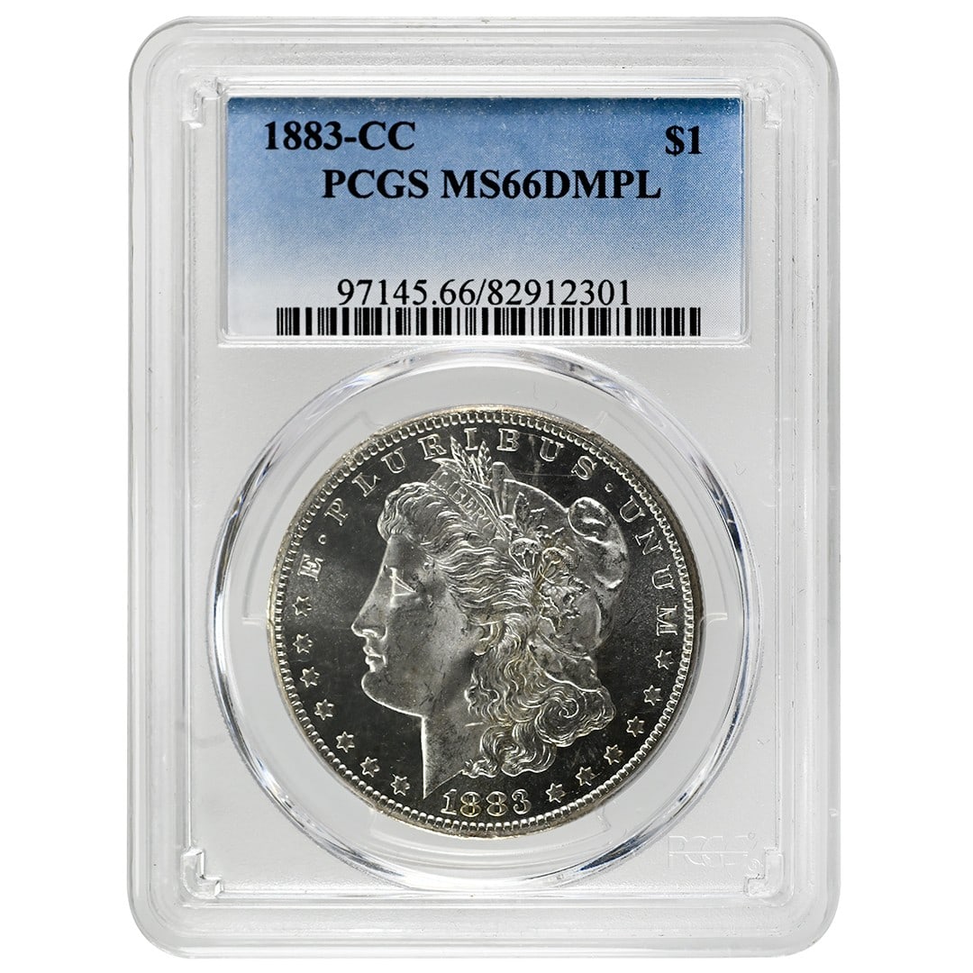 PCGS MS66DMPL 1883 Carson City Morgan Silver Dollar: PCGS MS66DMPL 1883 Carson City Morgan Silver Dollar This is an 1883-CC Morgan Dollar graded MS66DMPL by PCGS. Struck at the Carson City Mint, this uncirculated coin features deep mirror proof-like sur