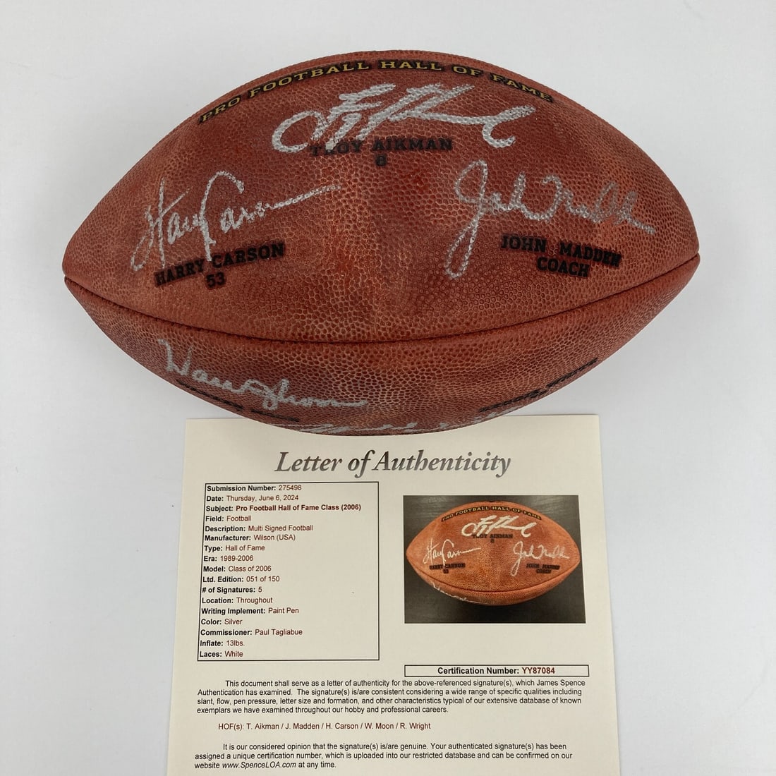 2006 Hall of Fame Multi-Signed Football John Madden Troy Aikman JSA COA (1 of 10)