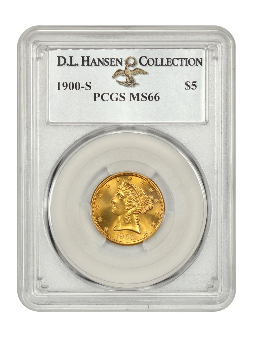 1900-S $5 Liberty Head Coin PCGS MS66 Rare Gem Uncirculated: 1900-S $5 Liberty Head Coin PCGS MS66 Rare Gem Uncirculated This 1900-S Liberty Head $5 coin is a remarkable piece, certified by PCGS with a grade of MS66. It features vibrant honey-gold surfaces and