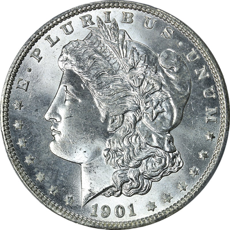 1901-O Morgan Silver Dollar PCGS MS65 Blazing White Gem: 1901-O Morgan Silver Dollar PCGS MS65 Blazing White Gem This stunning 1901-O Morgan Silver Dollar is graded PCGS MS65, featuring a blazing white gem finish that showcases exceptional luster and a rema