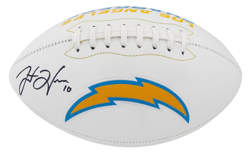 Justin Herbert Autographed LA Chargers Jarden Football with Fanatics COA: Justin Herbert Autographed LA Chargers Jarden Football with Fanatics COA This is a Justin Herbert signed Los Angeles Chargers Jarden white logo football, perfect for any fan of the NFL. The ball featu