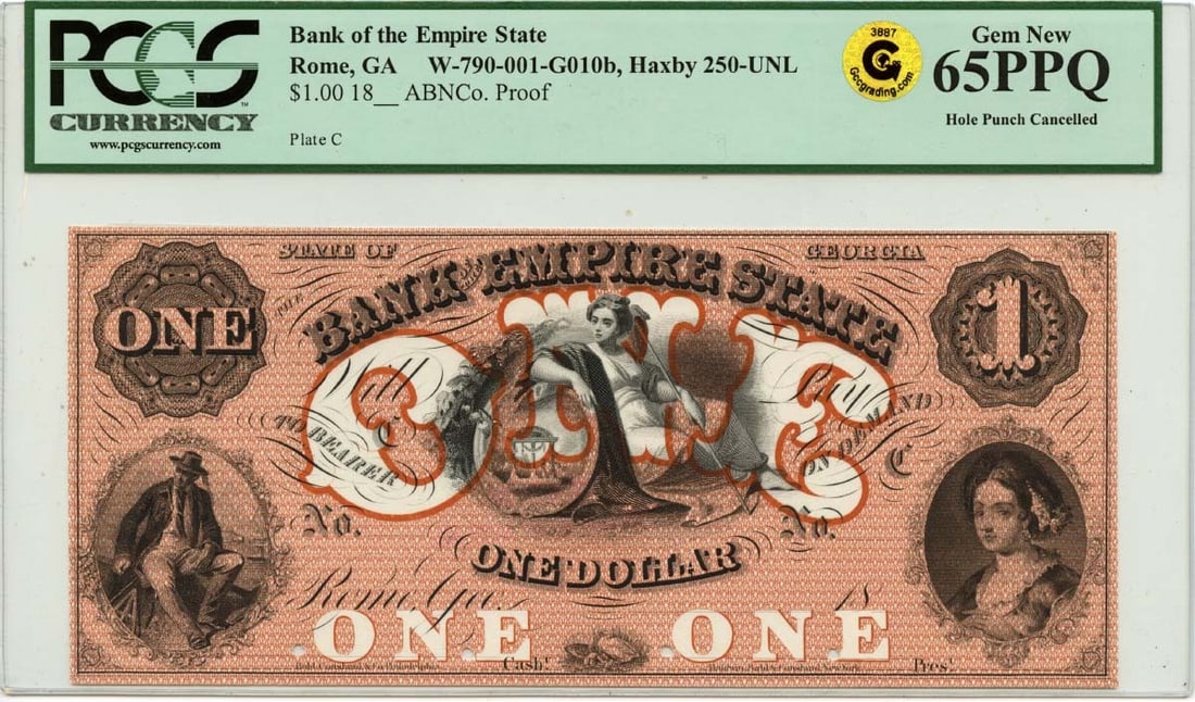 GEM 65 PPQ 18XX $1 Obsolete Note Bank of Empire State Rome GA PCGS (1 of 2)