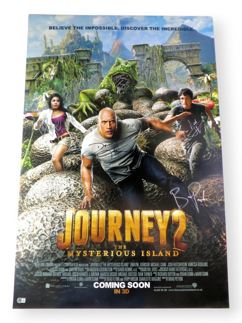 Journey 2 Autographed 27x40 Poster Dwayne Johnson Josh Hutcherson Beckett Authenticated: Journey 2 Autographed 27x40 Poster Dwayne Johnson Josh Hutcherson Beckett Authenticated This is an original 27" x 40" poster from the film Journey 2, featuring autographs from a stellar cast including
