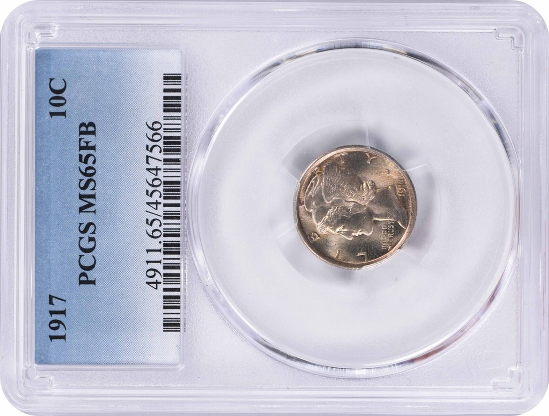 1917 Mercury Dime MS65FB PCGS Uncirculated 90% Silver: 1917 Mercury Dime MS65FB PCGS Uncirculated 90% Silver This 1917 Mercury Silver Dime, certified by PCGS as MS65FB, is a stunning addition for any coin collector. Struck in Philadelphia, this uncirculat