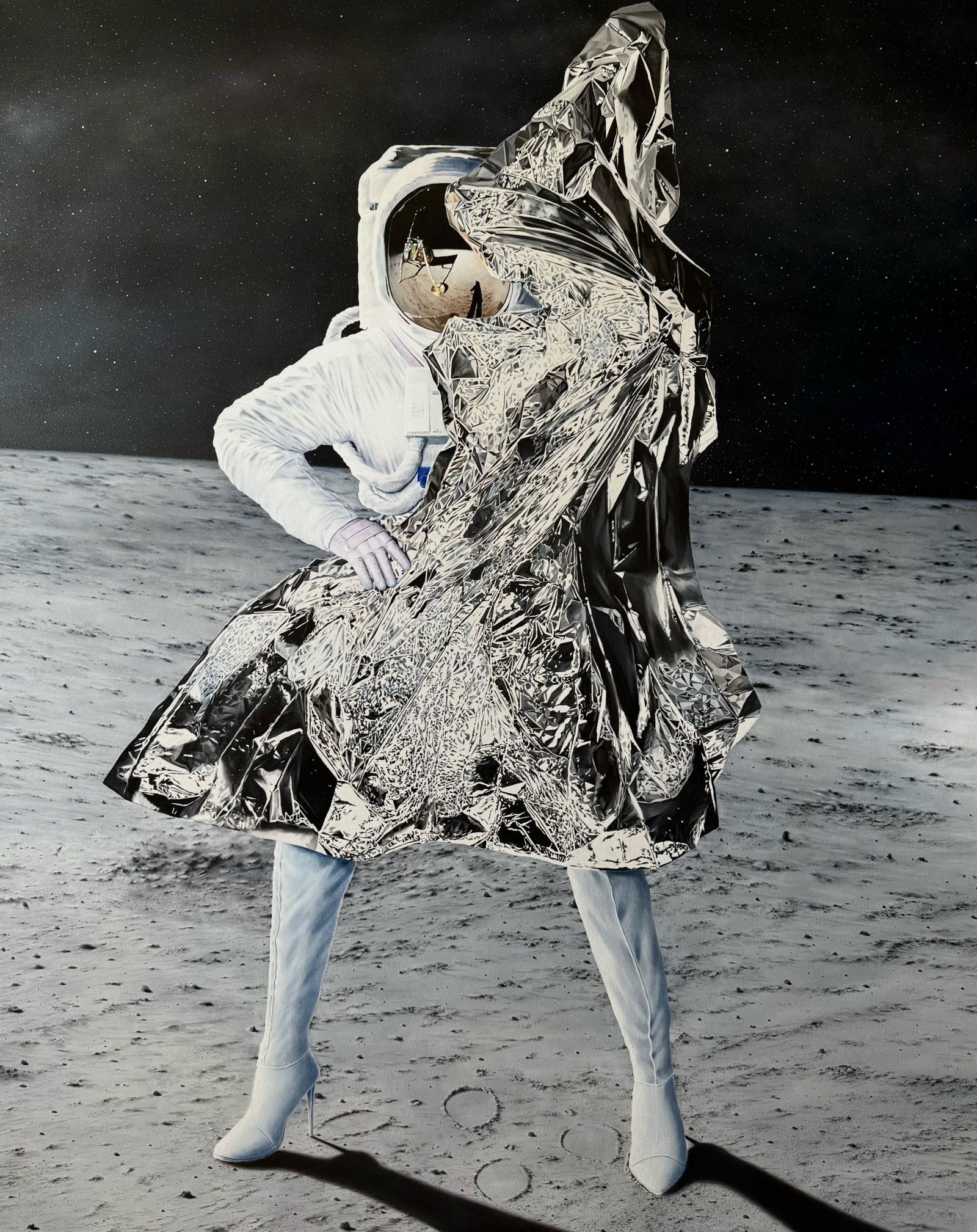 Dmitriy Krestniy 2024 Emancipation of Space Oil Painting 59 x 47 in: Dmitriy Krestniy 2024 Emancipation of Space Oil Painting 59 x 47 in "Emancipation of Space" is a striking figurative oil painting by Dmitriy Krestniy, showcasing a harmonious blend of glamour and sens