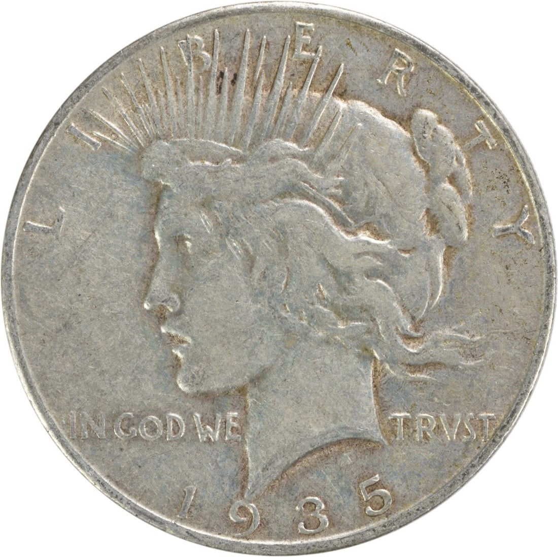 1935-S Peace Silver Dollar Uncertified 90% Silver Coin: 1935-S Peace Silver Dollar Uncertified 90% Silver Coin This 1935-S Peace Silver Dollar is a classic coin that features the iconic design by Anthony de Francisci. Struck in San Francisco, this coin has